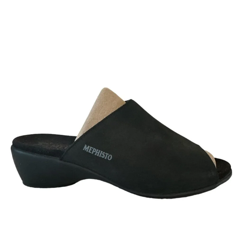 Mephisto Black Leather Nubuck Wedge Slip On Sandal Womens sz EU 40 US 10 Comfort